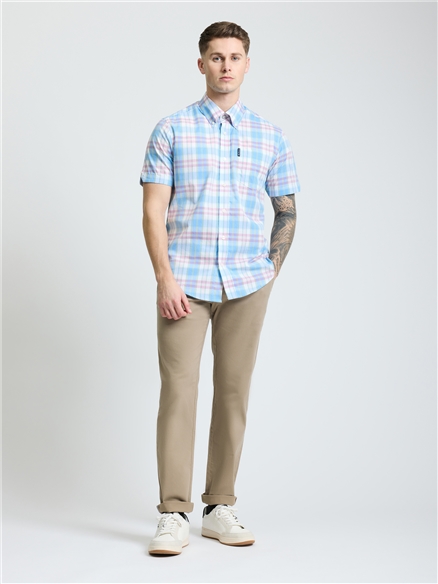 Short Sleeve Irregular Check Shirt in Glacier