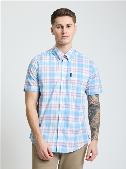 Short Sleeve Irregular Check Shirt in Glacier