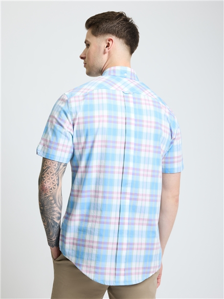 Short Sleeve Irregular Check Shirt in Glacier