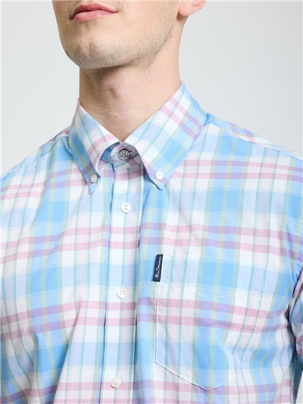 Short Sleeve Irregular Check Shirt in Glacier