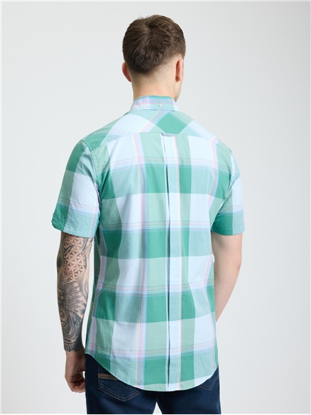 Short Sleeve Multi Colour Overcheck Shirt in Forest