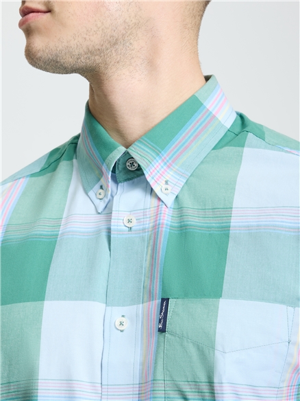 Short Sleeve Multi Colour Overcheck Shirt in Forest
