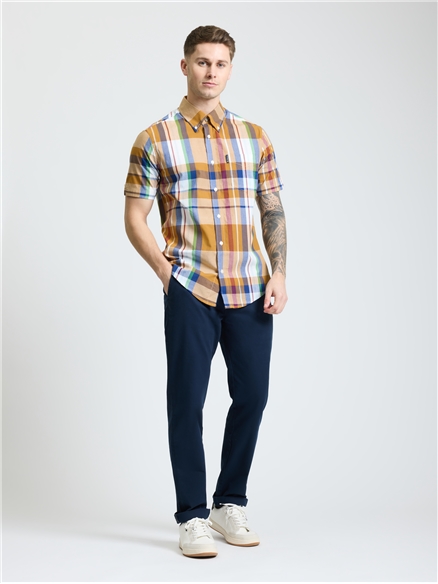Short Sleeve Large Madras Check Shirt in Caramel