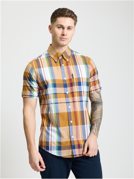 Short Sleeve Large Madras Check Shirt in Caramel