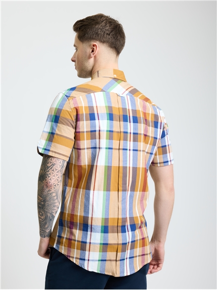 Short Sleeve Large Madras Check Shirt in Caramel