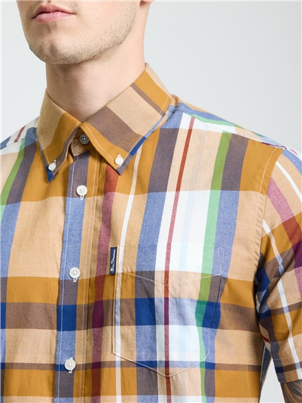 Short Sleeve Large Madras Check Shirt in Caramel