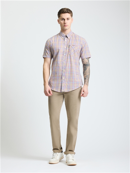 Short Sleeve Mini Gingham Shirt in Snow White