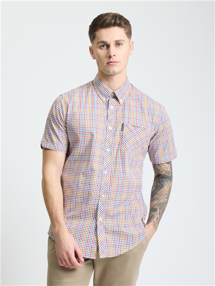 Short Sleeve Mini Gingham Shirt in Snow White