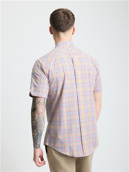 Short Sleeve Mini Gingham Shirt in Snow White
