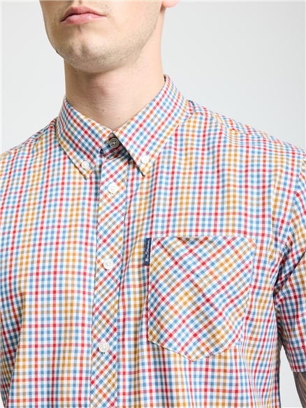 Short Sleeve Mini Gingham Shirt in Snow White