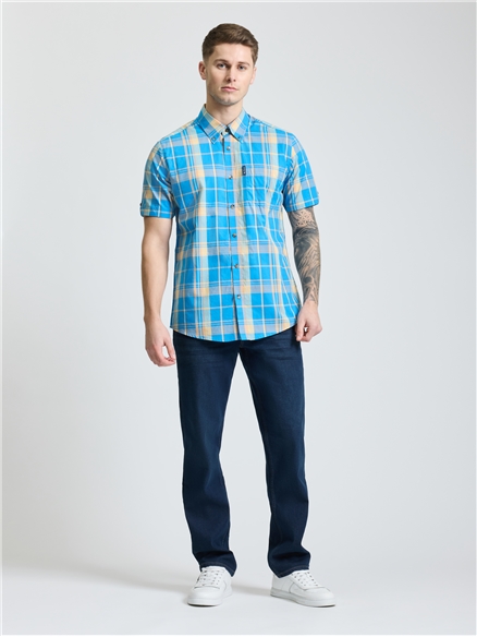 Short Sleeve Check Shirt in Kingfisher