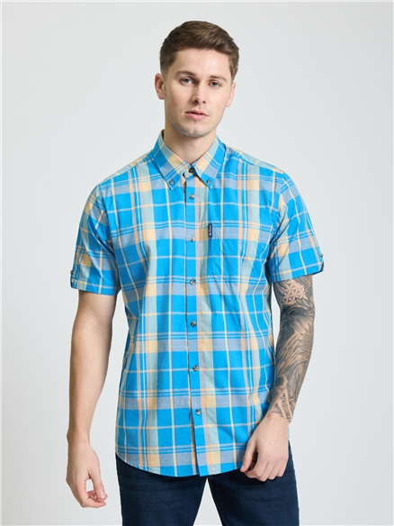 Short Sleeve Check Shirt in Kingfisher