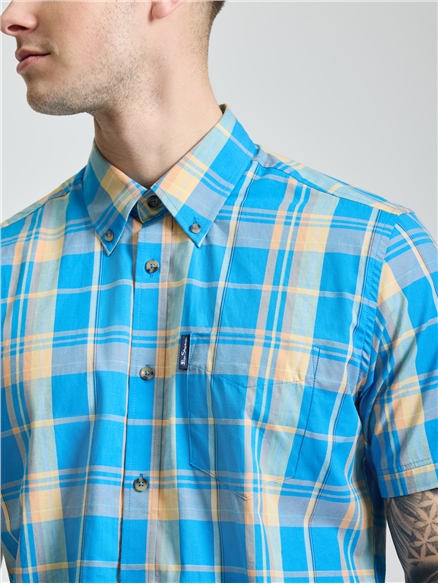 Short Sleeve Check Shirt in Kingfisher