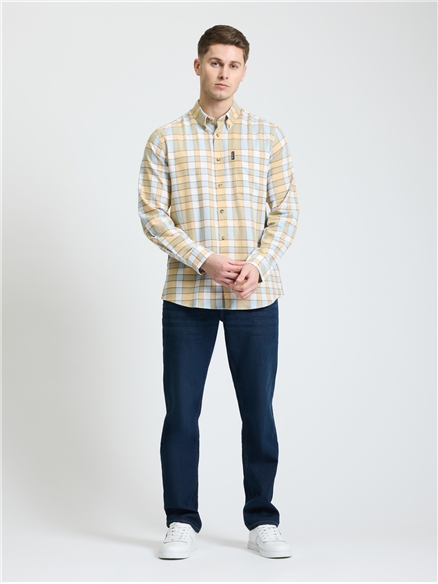 Long Sleeve Crepe Check Shirt in Dusky Blue