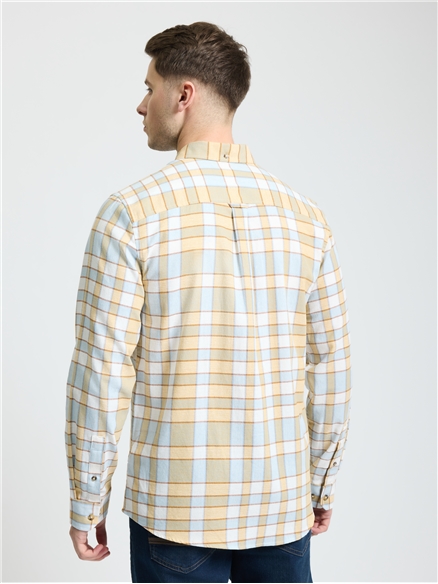 Long Sleeve Crepe Check Shirt in Dusky Blue