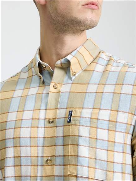 Long Sleeve Crepe Check Shirt in Dusky Blue