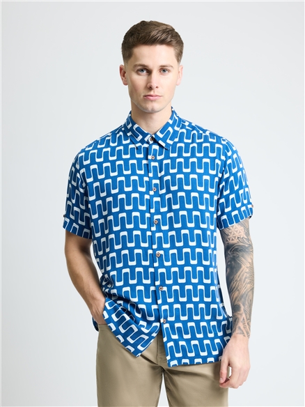 Short Sleeve Jazz Print Shirt in Royal