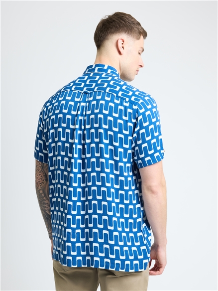 Short Sleeve Jazz Print Shirt in Royal