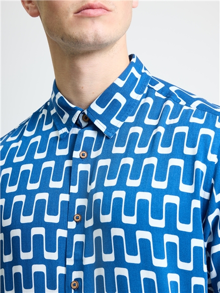 Short Sleeve Jazz Print Shirt in Royal