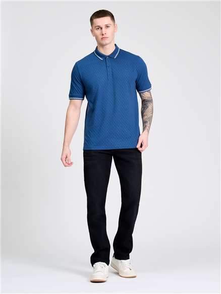Chequerboard Texture Polo in Indigo