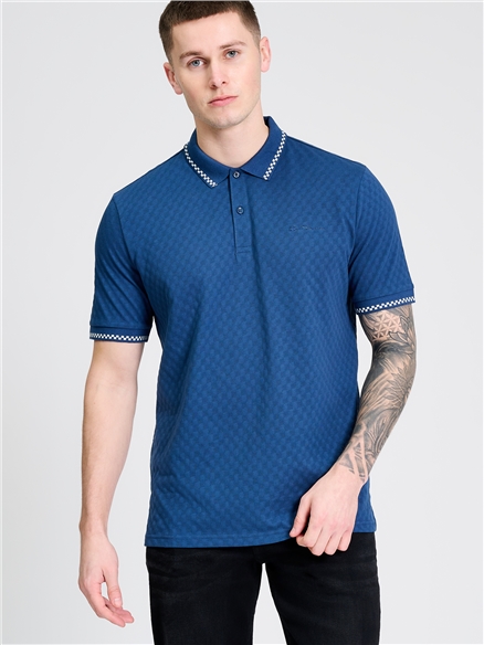 Chequerboard Texture Polo in Indigo