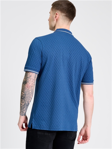 Chequerboard Texture Polo in Indigo