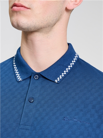 Chequerboard Texture Polo in Indigo
