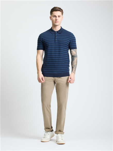 Short Sleeve Jacquard Stripe Polo in Navy
