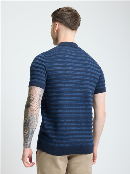 Short Sleeve Jacquard Stripe Polo in Navy