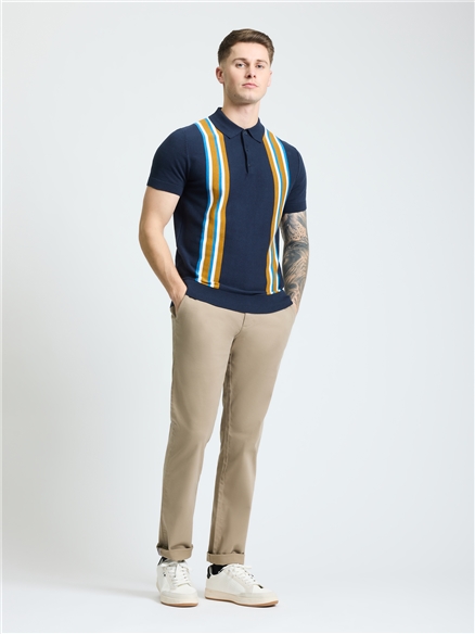 Short Sleeve Vertical Stripe Polo in Dark Navy