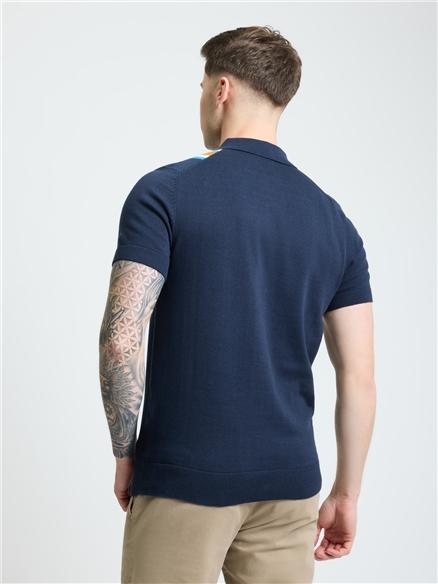 Short Sleeve Vertical Stripe Polo in Dark Navy