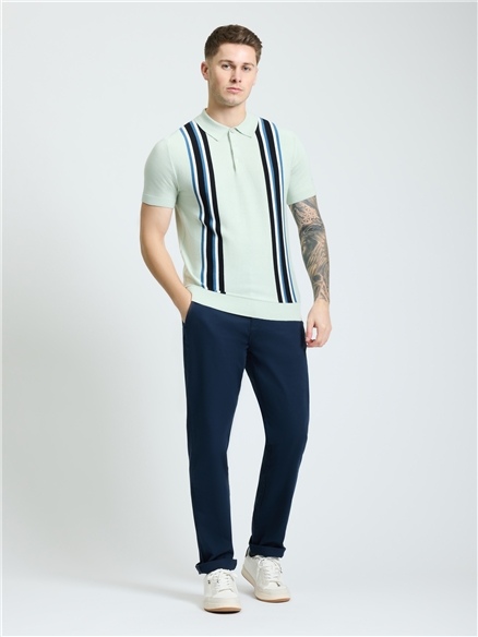 Short Sleeve Vertical Stripe Polo in Light Green