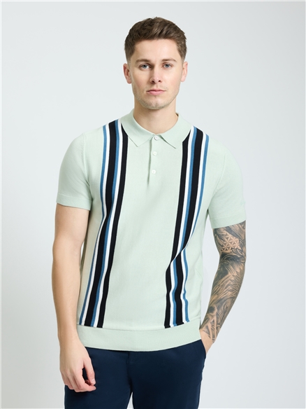 Short Sleeve Vertical Stripe Polo in Light Green
