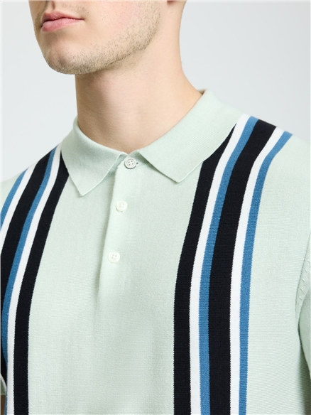 Short Sleeve Vertical Stripe Polo in Light Green
