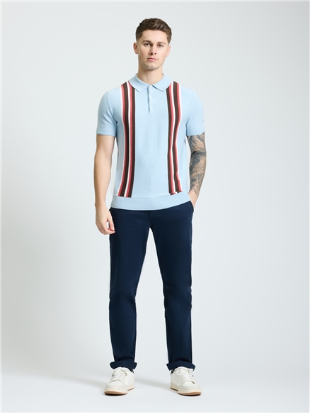Short Sleeve Vertical Stripe Polo in Ice Blue