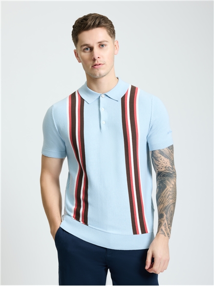 Short Sleeve Vertical Stripe Polo in Ice Blue