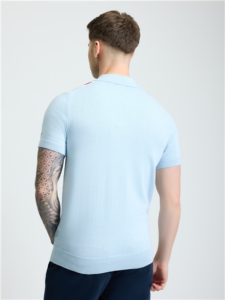 Short Sleeve Vertical Stripe Polo in Ice Blue