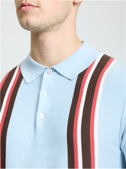 Short Sleeve Vertical Stripe Polo in Ice Blue
