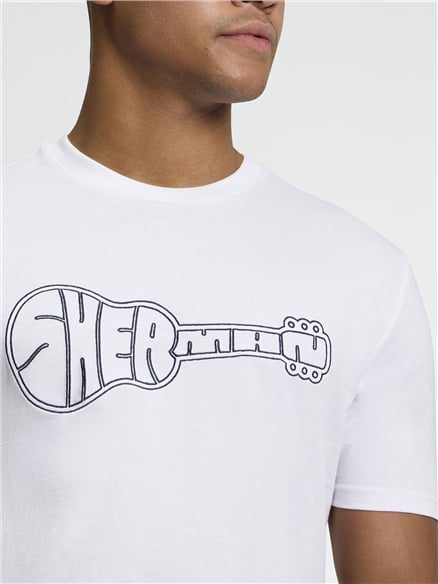 Short Sleeve Guitar Logo Tshirt in White