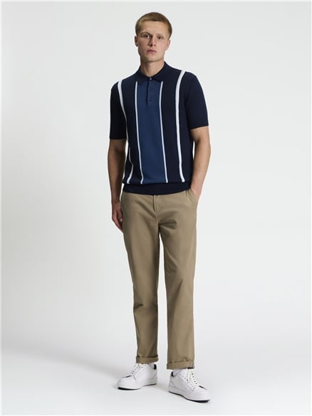 Short Sleeve Mod Stripe Knitted Polo in Dark Navy