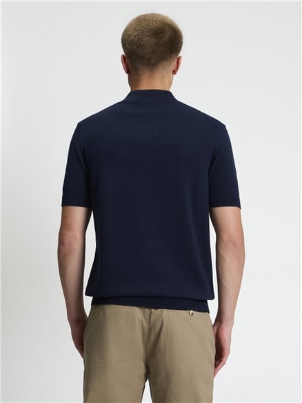Short Sleeve Mod Stripe Knitted Polo in Dark Navy