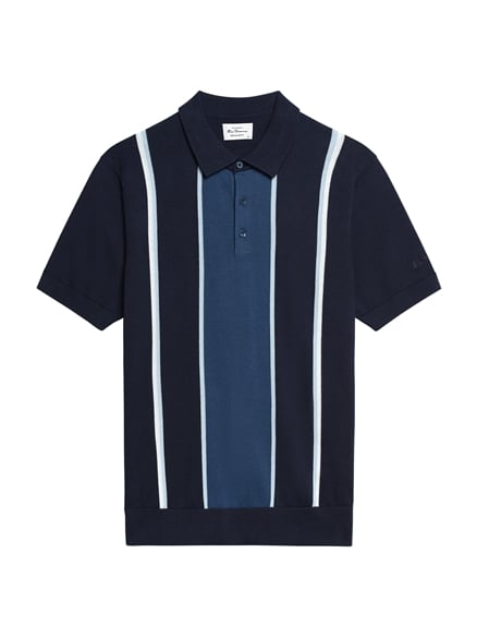 Short Sleeve Mod Stripe Knitted Polo in Dark Navy