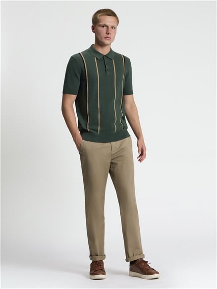 Short Sleeve Mod Stripe Knitted Polo in Bottle Green