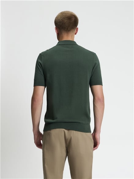 Short Sleeve Mod Stripe Knitted Polo in Bottle Green