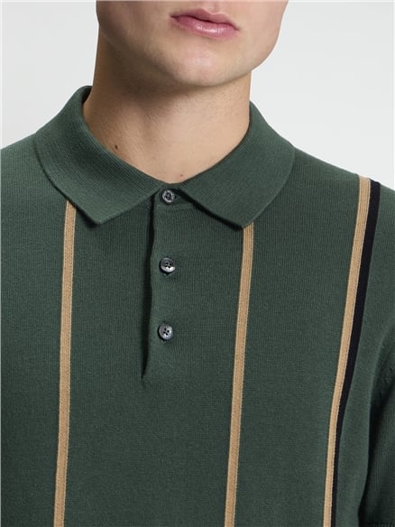 Short Sleeve Mod Stripe Knitted Polo in Bottle Green