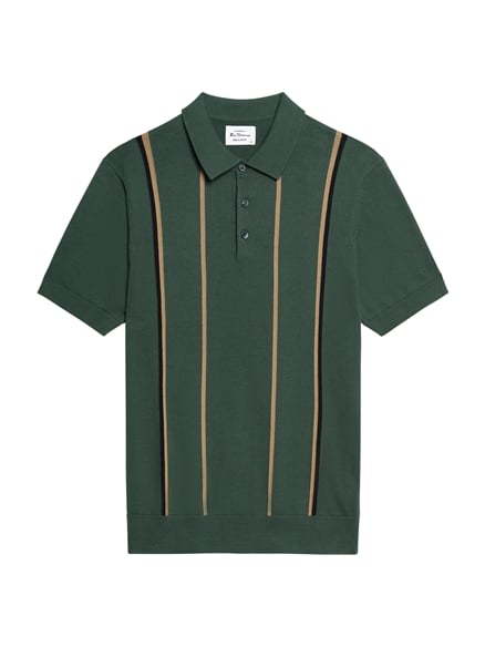 Short Sleeve Mod Stripe Knitted Polo in Bottle Green