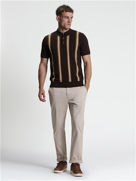 Short Sleeve Ivy Cable Knitted Polo in Dark Brown