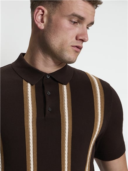 Short Sleeve Ivy Cable Knitted Polo in Dark Brown
