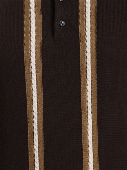 Short Sleeve Ivy Cable Knitted Polo in Dark Brown