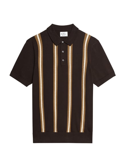 Short Sleeve Ivy Cable Knitted Polo in Dark Brown
